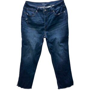 Time And Tru Womens High Rise Dark Wash Jeans Size 16 Frayed Hem Stretch Denim